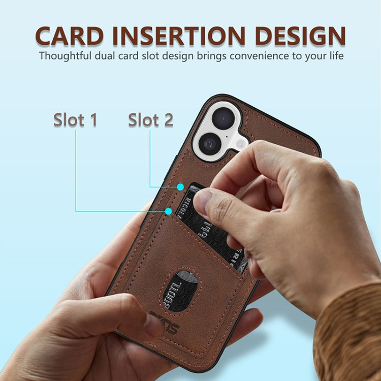 For iPhone 16 Plus AZNS K1 Series Card Slot Business Phone Case(Brown)