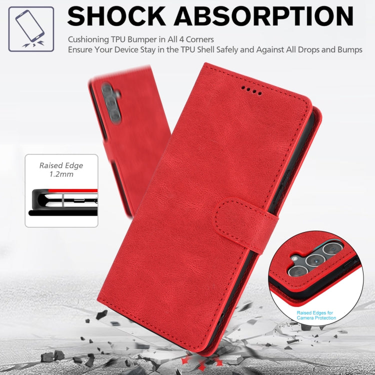 For Samsung Galaxy S25 5G Fantasy Skin-feel Calfskin Texture Leather Phone Case(Red)