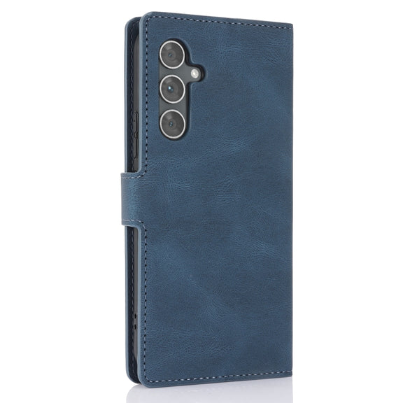 For Samsung Galaxy S25 5G Fantasy Skin-feel Calfskin Texture Leather Phone Case(Blue)