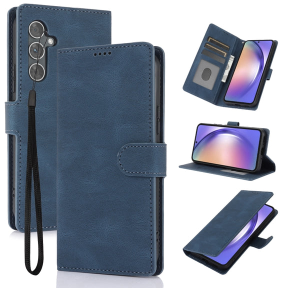 For Samsung Galaxy S25 5G Fantasy Skin-feel Calfskin Texture Leather Phone Case(Blue)
