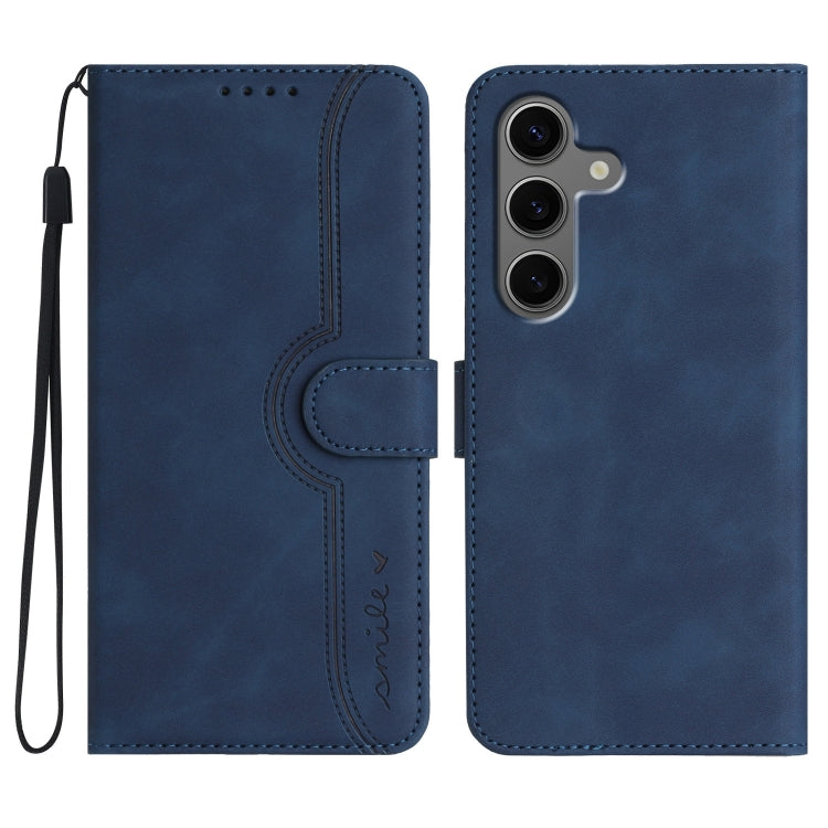 For Samsung Galaxy S25+ 5G Heart Pattern Skin Feel Leather Phone Case(Royal Blue)