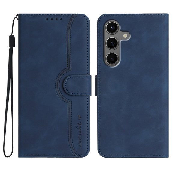 For Samsung Galaxy S25+ 5G Heart Pattern Skin Feel Leather Phone Case(Royal Blue)