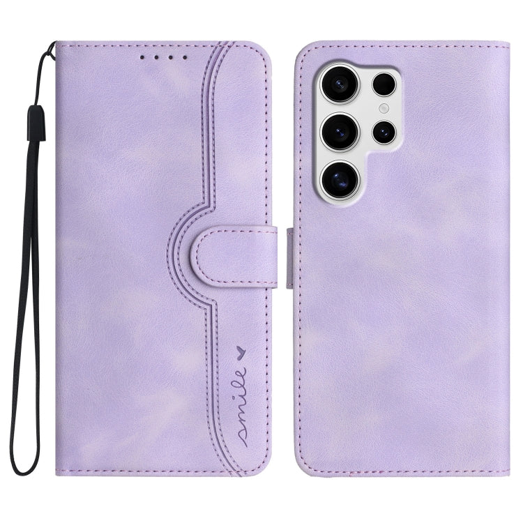 For Samsung Galaxy S25 Ultra 5G Heart Pattern Skin Feel Leather Phone Case(Purple)