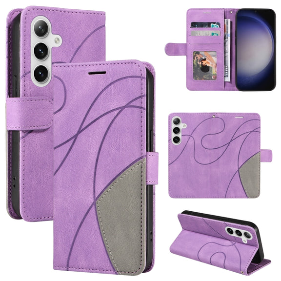 For Samsung Galaxy S25+ / S24+ 5G Dual-color Splicing Flip Leather Phone Case(Purple)
