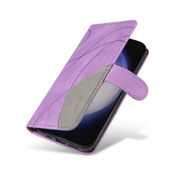 For Samsung Galaxy S25+ / S24+ 5G Dual-color Splicing Flip Leather Phone Case(Purple)