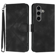 For Samsung Galaxy S25+ 5G Line Pattern Skin Feel Leather Phone Case(Black)