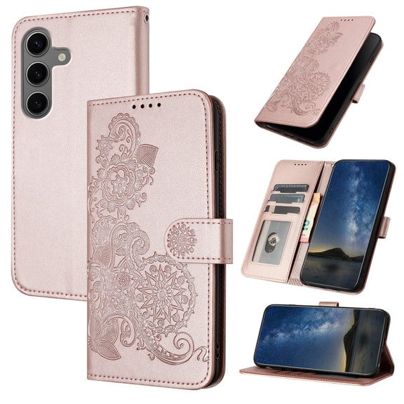 For Samsung Galaxy S25+ 5G Datura Flower Embossed Flip Leather Phone Case(Rose Gold)