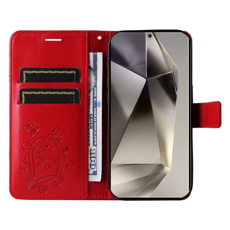 For Samsung Galaxy S25 Ultra 5G 3D Butterfly Embossed Pattern Flip Leather Phone Case(Red)