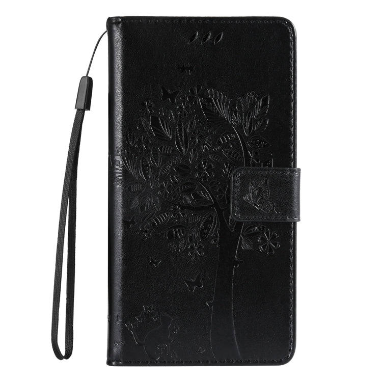 For Samsung Galaxy S25 / S24 5G Tree & Cat Embossed Pattern Flip Leather Phone Case(Black)