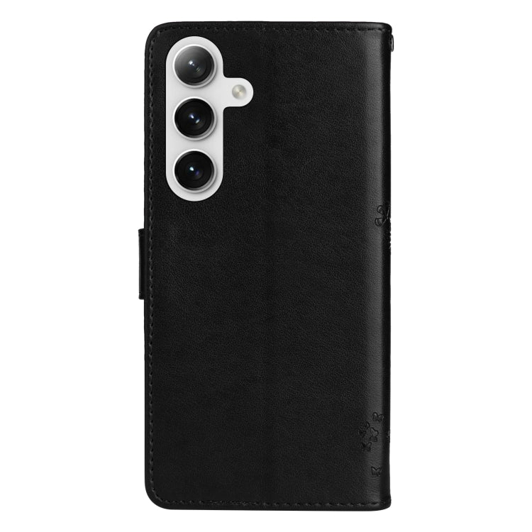 For Samsung Galaxy S25 / S24 5G Tree & Cat Embossed Pattern Flip Leather Phone Case(Black)