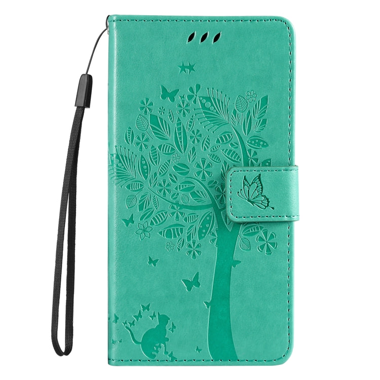 For Samsung Galaxy S25+ / S24+ 5G Tree & Cat Embossed Pattern Flip Leather Phone Case(Green)