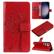 For Samsung Galaxy S25+ / S24+ 5G Tree & Cat Embossed Pattern Flip Leather Phone Case(Red) - Galaxy S25+ 5G Cases by PMC Jewellery | Online Shopping South Africa | PMC Jewellery | Buy Now Pay Later Mobicred