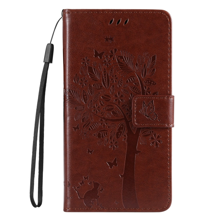 For Samsung Galaxy S25+ / S24+ 5G Tree & Cat Embossed Pattern Flip Leather Phone Case(Coffee)