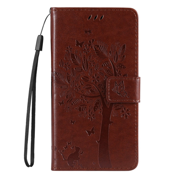 For Samsung Galaxy S25+ / S24+ 5G Tree & Cat Embossed Pattern Flip Leather Phone Case(Coffee)