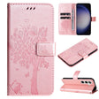 For Samsung Galaxy S25+ / S24+ 5G Tree & Cat Embossed Pattern Flip Leather Phone Case(Rose Gold) - Galaxy S25+ 5G Cases by PMC TechLife | Online Shopping South Africa | PMC TechLife | Buy Now Pay Later Mobicred