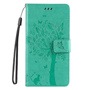 For Samsung Galaxy S25 Ultra 5G Tree & Cat Embossed Pattern Flip Leather Phone Case(Green)