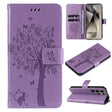 For Samsung Galaxy S25 Ultra 5G Tree & Cat Embossed Pattern Flip Leather Phone Case(Light Purple) - Galaxy S25 Ultra 5G Cases by PMC TechLife | Online Shopping South Africa | PMC TechLife | Buy Now Pay Later Mobicred