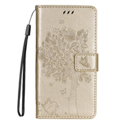 For Samsung Galaxy S25 Ultra 5G Tree & Cat Embossed Pattern Flip Leather Phone Case(Gold)