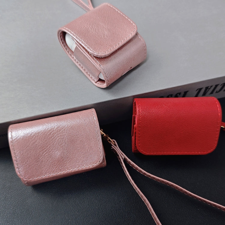 For AirPods Pro Cowhide Texture PU Headset Shockproof Case(Red)