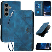 For Samsung Galaxy S25+ 5G YX0080 Grid Butterfly Embossed Pattern Flip Leather Phone Case with Lanyard(Dark Blue)