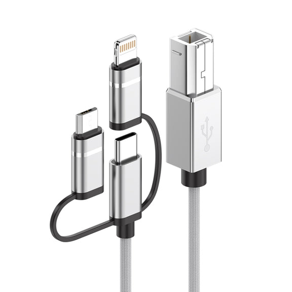 3 in 1 8 Pin, Type-C, Micro USB to USB-B MIDI Instruments Printer Cable, Length: 1m, Length:1m(Silver)