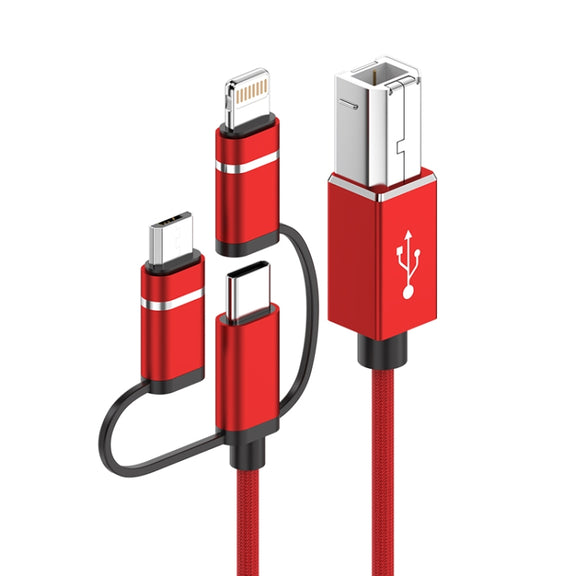 3 in 1 8 Pin, Type-C, Micro USB to USB-B MIDI Instruments Printer Cable, Length: 1m, Length:1m(Red)