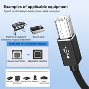 3 in 1 8 Pin, Type-C, Micro USB to USB-B MIDI Instruments Printer Cable, Length: 1m, Length:1m(Black)