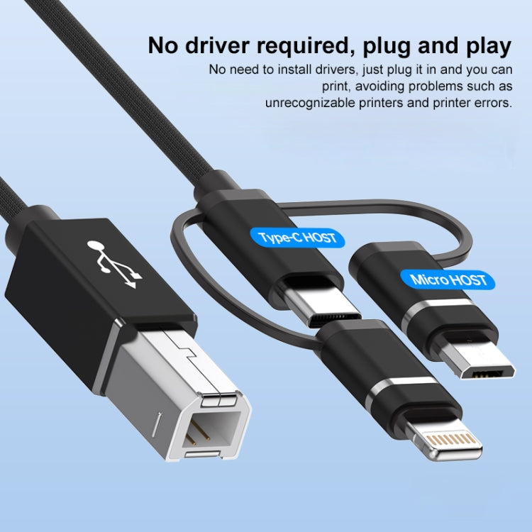 3 in 1 8 Pin, Type-C, Micro USB to USB-B MIDI Instruments Printer Cable, Length: 1m, Length:1m(Blue)