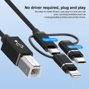 3 in 1 8 Pin, Type-C, Micro USB to USB-B MIDI Instruments Printer Cable, Length: 1m, Length:1m(Black)