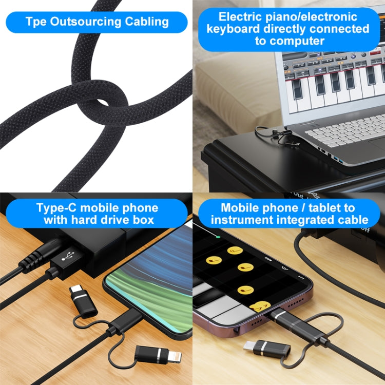 3 in 1 8 Pin, Type-C, Micro USB to USB-B MIDI Instruments Printer Cable, Length: 1m, Length:1m(Blue)