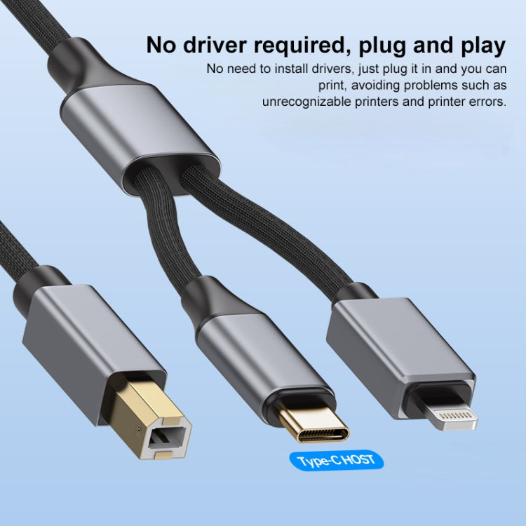 2 in 1 Type-C and 8 Pin to USB-B MIDI Instruments Printer Cable, Length: 1m, Length:1m(White)