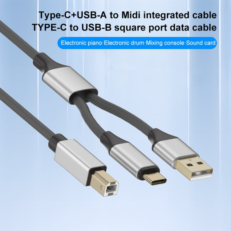 2 in 1 Type-C and USB-A to USB-B MIDI Instruments Printer Cable, Length: 1m, Length:1m(White)