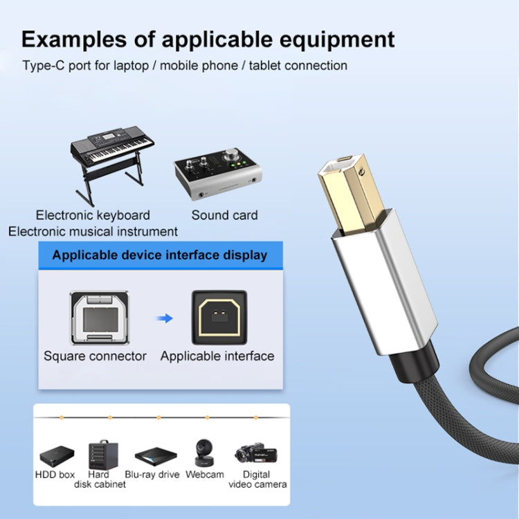 2 in 1 Type-C and USB-A to USB-B MIDI Instruments Printer Cable, Length: 1m, Length:1m(Black)
