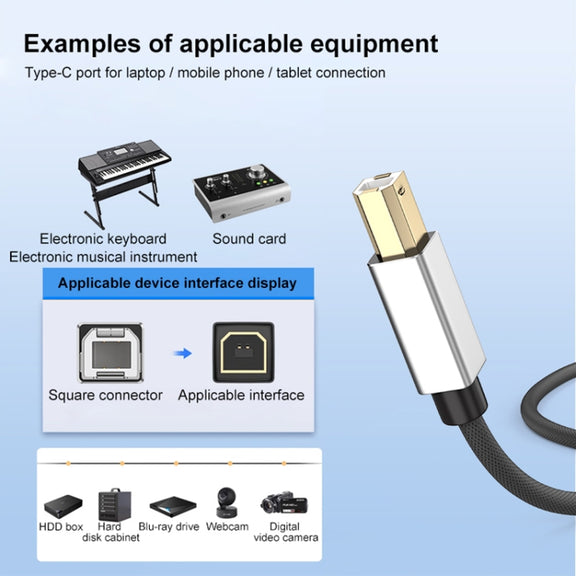 2 in 1 Type-C and USB-A to USB-B MIDI Instruments Printer Cable, Length: 1m, Length:1m(Red)