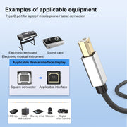 2 in 1 Type-C and USB-A to USB-B MIDI Instruments Printer Cable, Length: 1m, Length:1m(White)