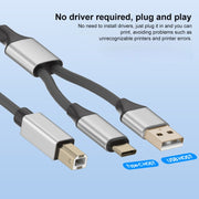 2 in 1 Type-C and USB-A to USB-B MIDI Instruments Printer Cable, Length: 1m, Length:1m(Black Gold)
