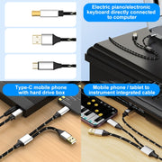 2 in 1 Type-C and USB-A to USB-B MIDI Instruments Printer Cable, Length: 1m, Length:1m(Black)