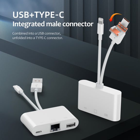 NK-107TL Pro USB-C / Type-C, 8 Pin, USB to 8 Pin, USB, RJ45 Multi-function Adapter(White)