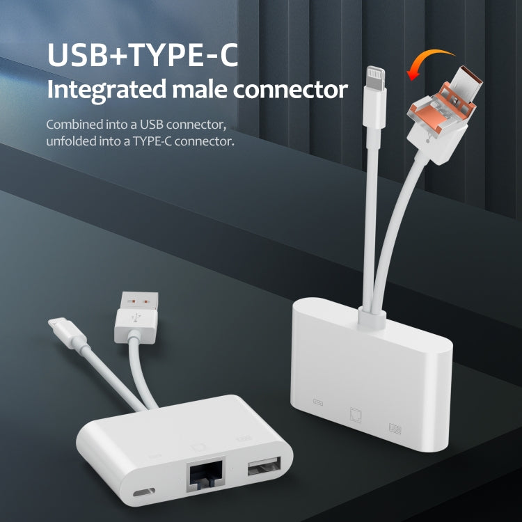 NK-107TL Pro USB-C / Type-C, 8 Pin, USB to 8 Pin, USB, RJ45 Multi-function Adapter(White)