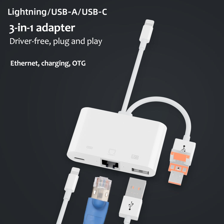 NK-107TL Pro USB-C / Type-C, 8 Pin, USB to 8 Pin, USB, RJ45 Multi-function Adapter(White)