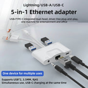 NK-1033TL Pro USB-C / Type-C, 8 Pin, USB to USB-C / Type-C, 2 x USB, RJ45, 3.5mm Multi-function Adapter(White)