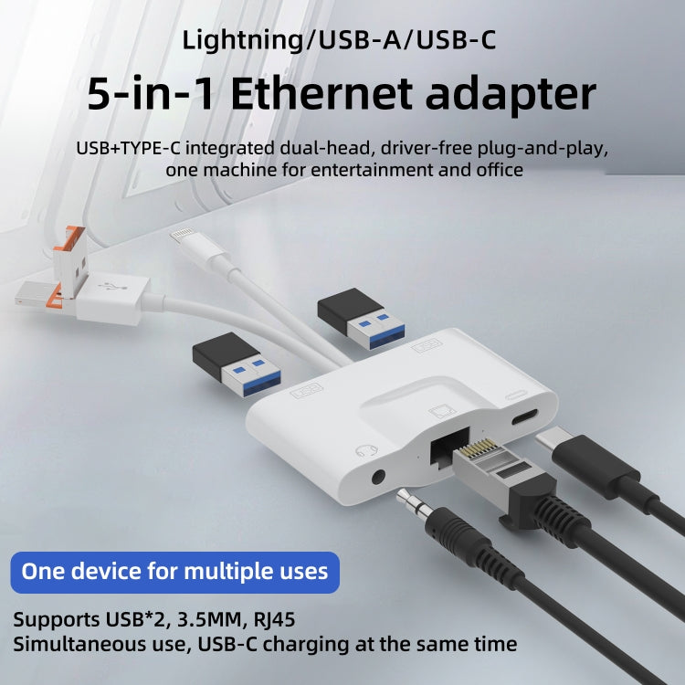 NK-1033TL Pro USB-C / Type-C, 8 Pin, USB to USB-C / Type-C, 2 x USB, RJ45, 3.5mm Multi-function Adapter(White)