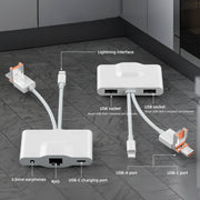 NK-1033TL Pro USB-C / Type-C, 8 Pin, USB to USB-C / Type-C, 2 x USB, RJ45, 3.5mm Multi-function Adapter(White)