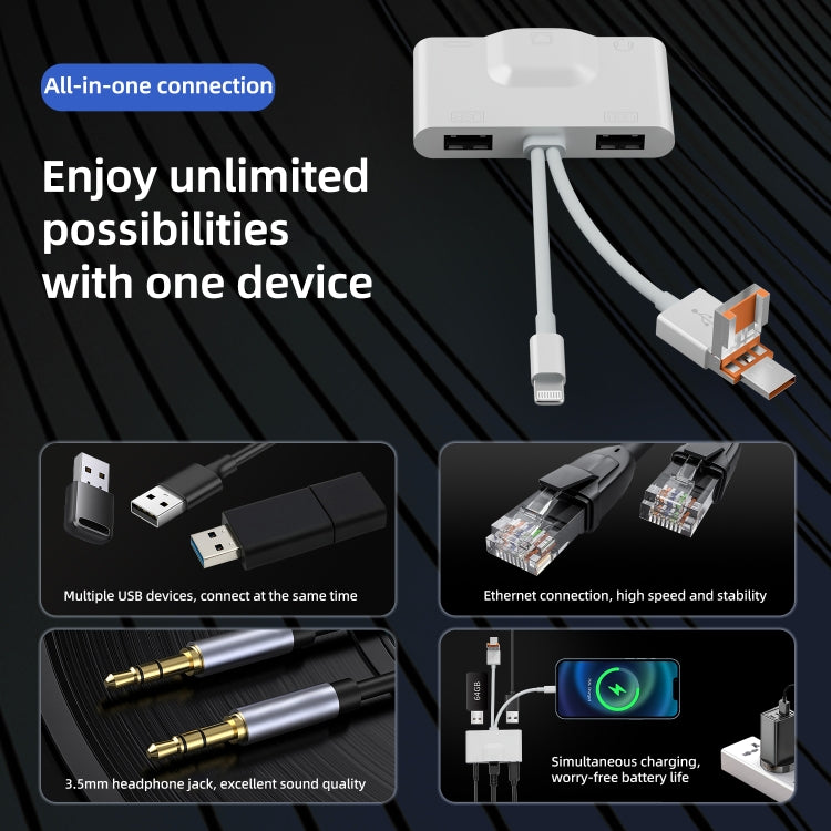 NK-1033TL Pro USB-C / Type-C, 8 Pin, USB to USB-C / Type-C, 2 x USB, RJ45, 3.5mm Multi-function Adapter(White)