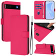 For Google Pixel 6a Skin Feel Solid Color Leather Phone Case with Lanyard(Rose Red)