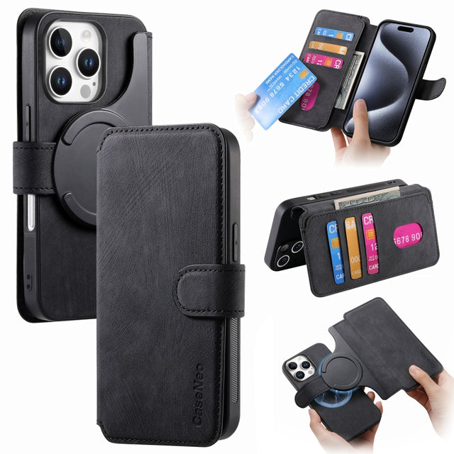 For iPhone 16 Pro Max CaseNeo MagSafe RFID Anti-theft Retro Leather Phone Case(Black)