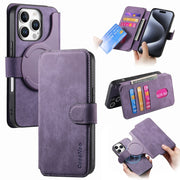 For iPhone 16 Pro Max CaseNeo MagSafe RFID Anti-theft Retro Leather Phone Case(Purple)