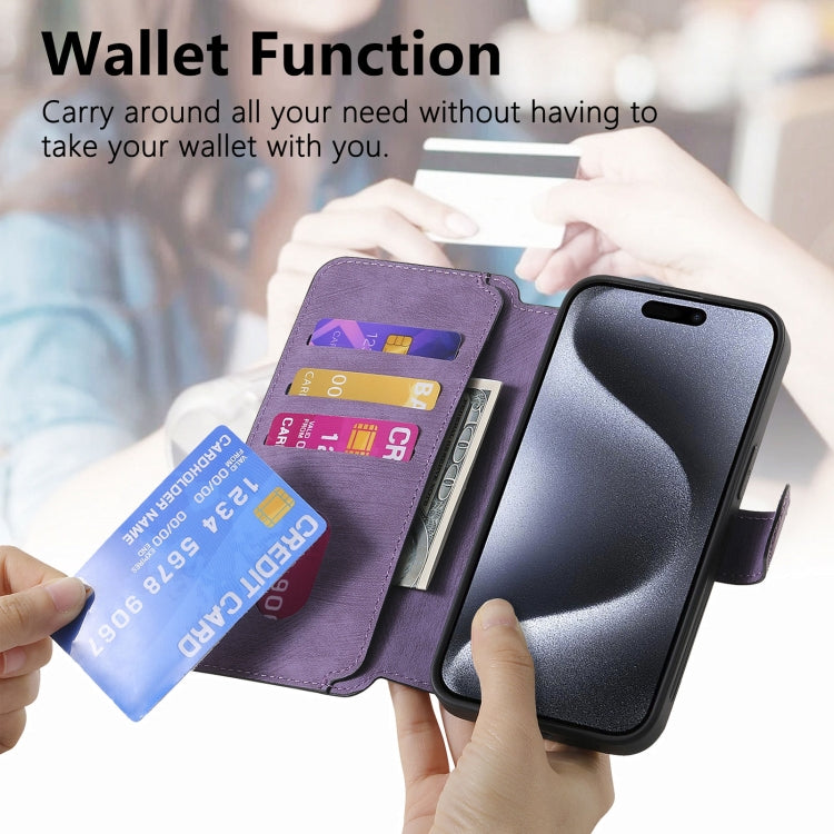 For iPhone 16 Pro Max CaseNeo MagSafe RFID Anti-theft Retro Leather Phone Case(Purple)