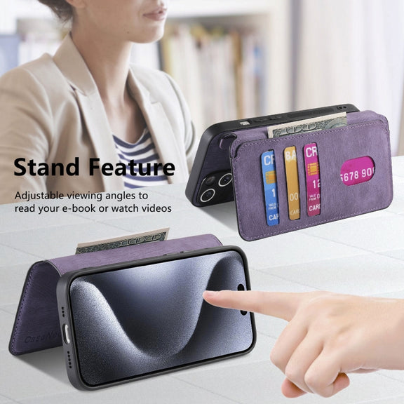For iPhone 16 Pro CaseNeo MagSafe RFID Anti-theft Retro Leather Phone Case(Purple)