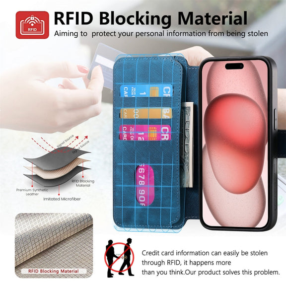 For iPhone 16 Plus CaseNeo MagSafe RFID Anti-theft Retro Leather Phone Case(Blue)